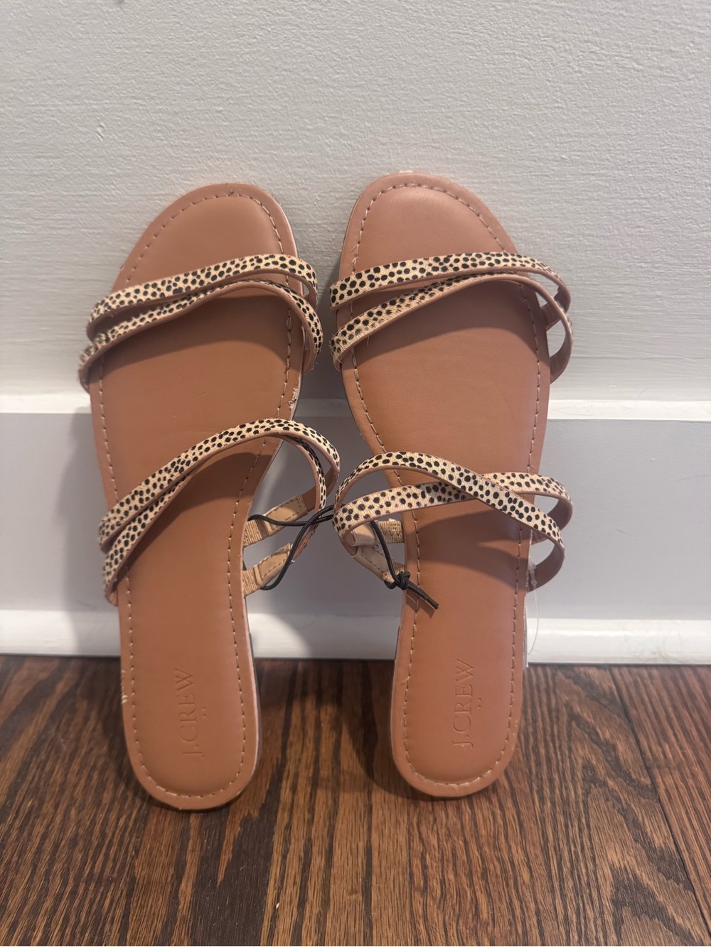J. Crew Tan Slides with Leopard-Print Straps